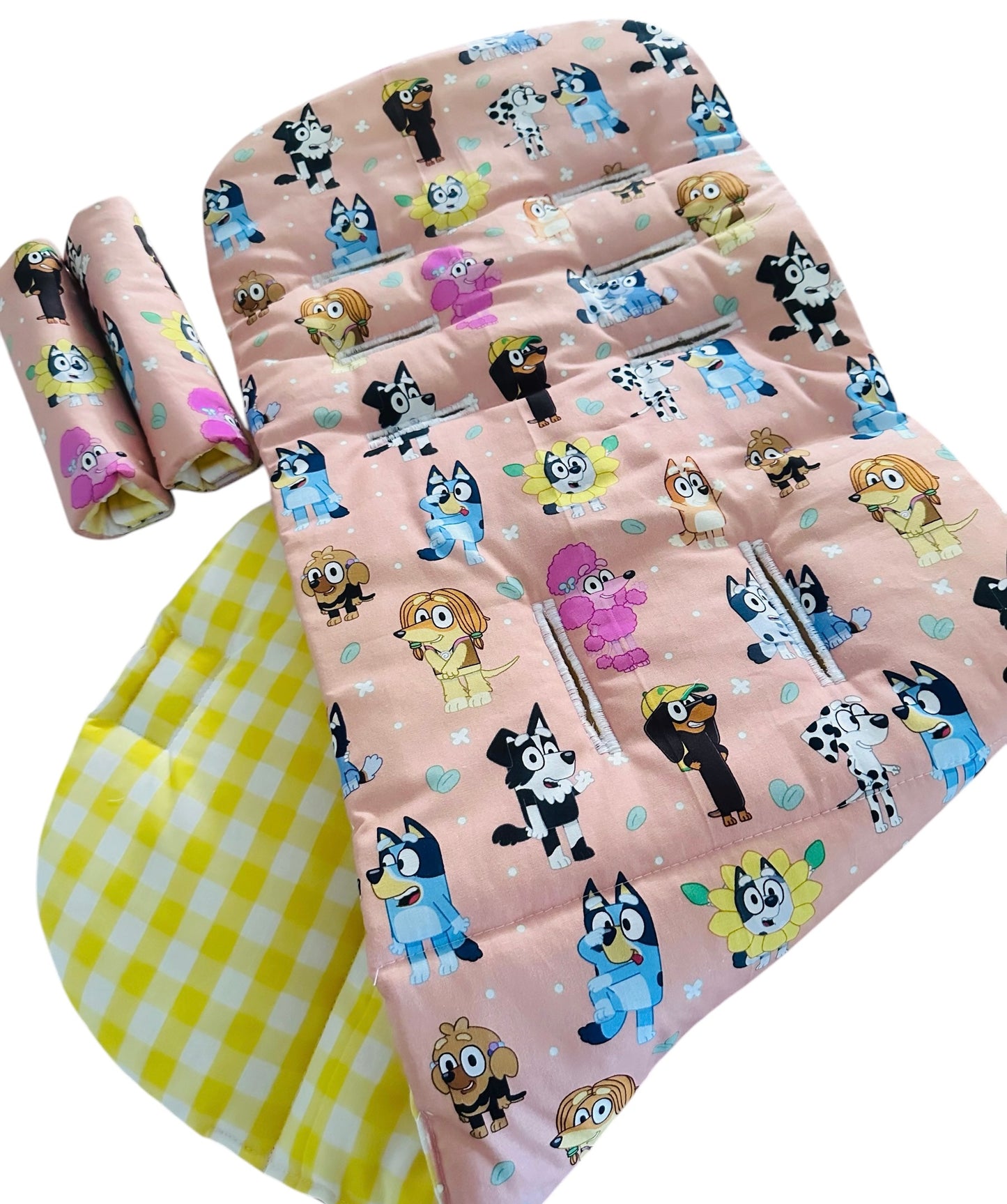 Aussie Pups Peach  -Gingham Yellow Backing- (Double Sided Pattern) Medium