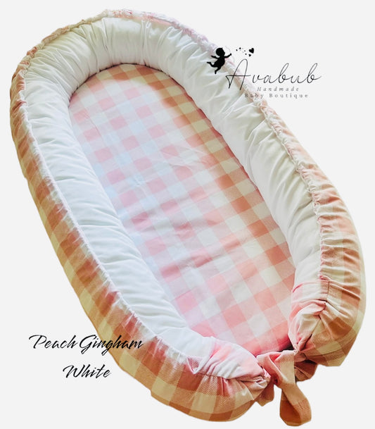 Peach Gingham White 0-12 month REGULAR Baby Nest